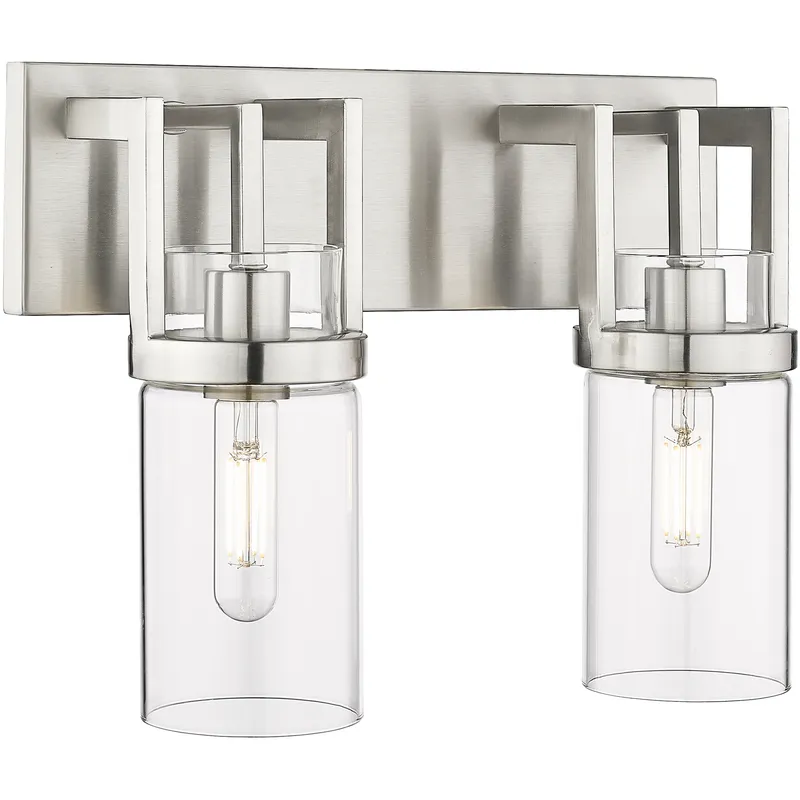 Utopia 2 Light 15 inch Satin Nickel Bath Vanity Light Wall Light in Clear Glass