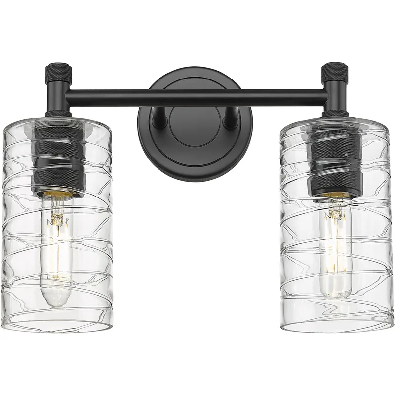 Downtown Urban Crown Point 2 Light 13.88 inch Matte Black Bath Vanity Light Wall Light in Deco Swirl