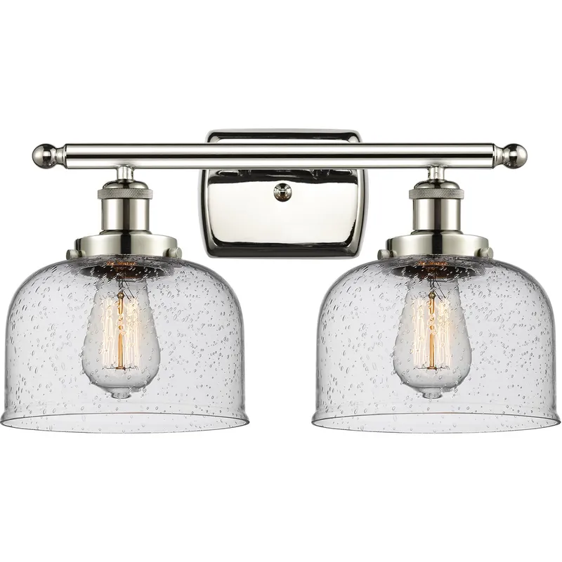 Ballston Large Bell 2 Light 16 inch Polished Nickel Bath Vanity Light Wall Light in Seedy Glass
