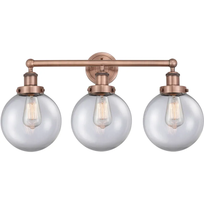 Beacon 3 Light 24.5 inch Antique Copper Bath Vanity Light Wall Light in Clear