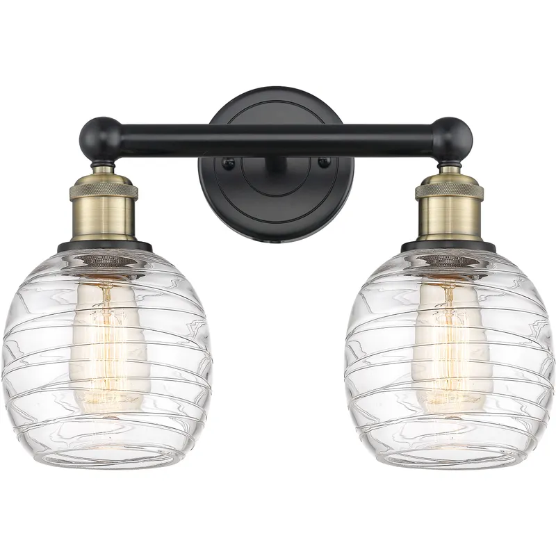 Belfast 2 Light 15 inch Black Antique Brass Bath Vanity Light Wall Light in Deco Swirl
