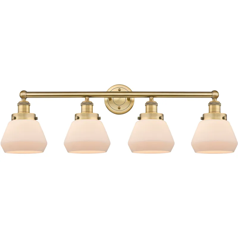 Fulton 4 Light 33.5 inch Brushed Brass Bath Vanity Light Wall Light in Matte White Glass