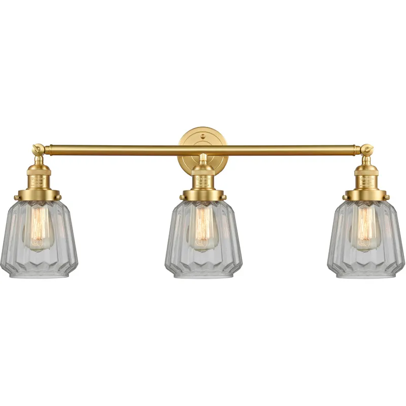 Franklin Restoration Chatham LED 30 inch Satin Gold Bath Vanity Light Wall Light in Clear Glass, Franklin Restoration