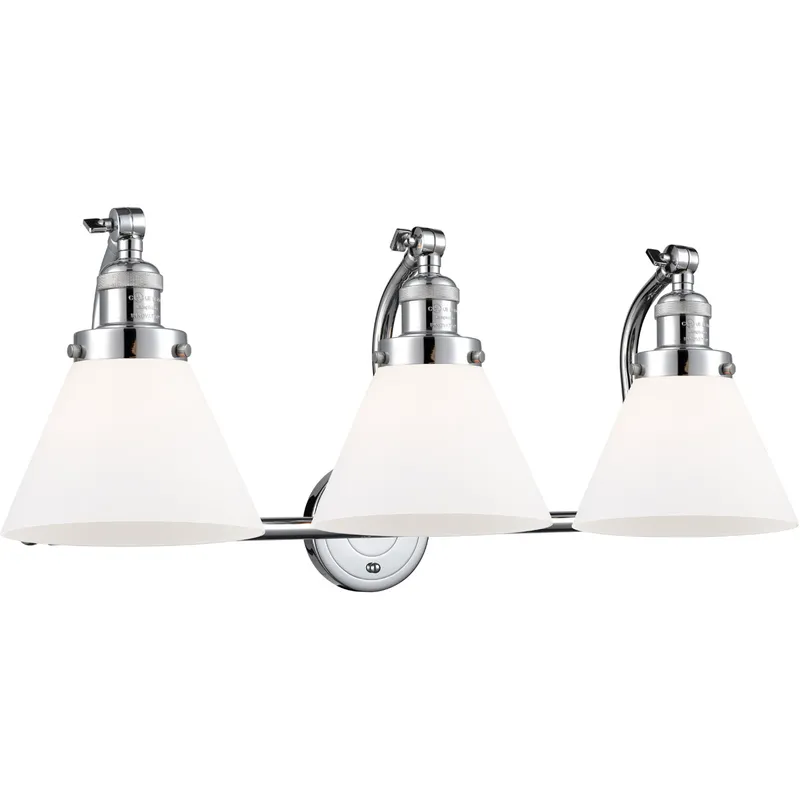 Franklin Restoration Large Cone LED 28 inch Polished Chrome Bath Vanity Light Wall Light in Matte White Glass, Franklin Restoration