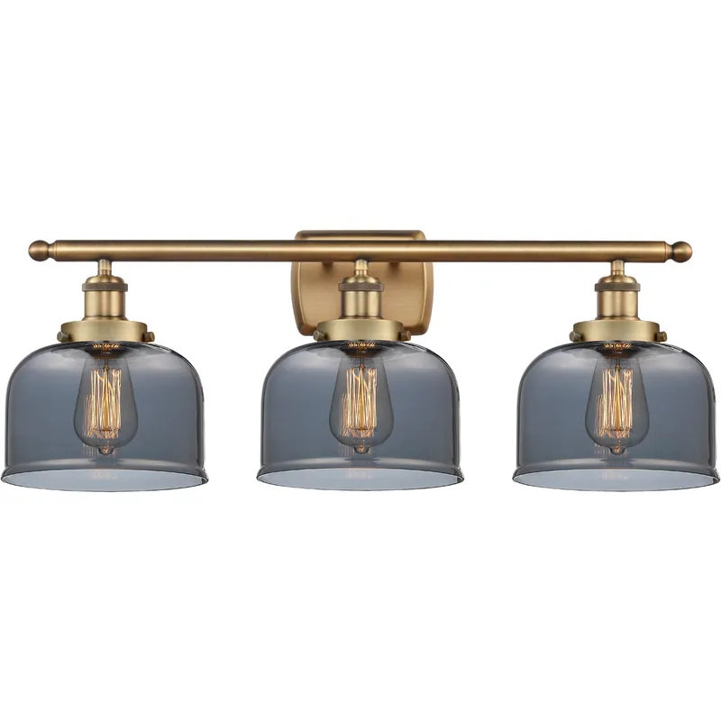 Ballston Large Bell LED 26 inch Brushed Brass Bath Vanity Light Wall Light in Light Smoke Glass