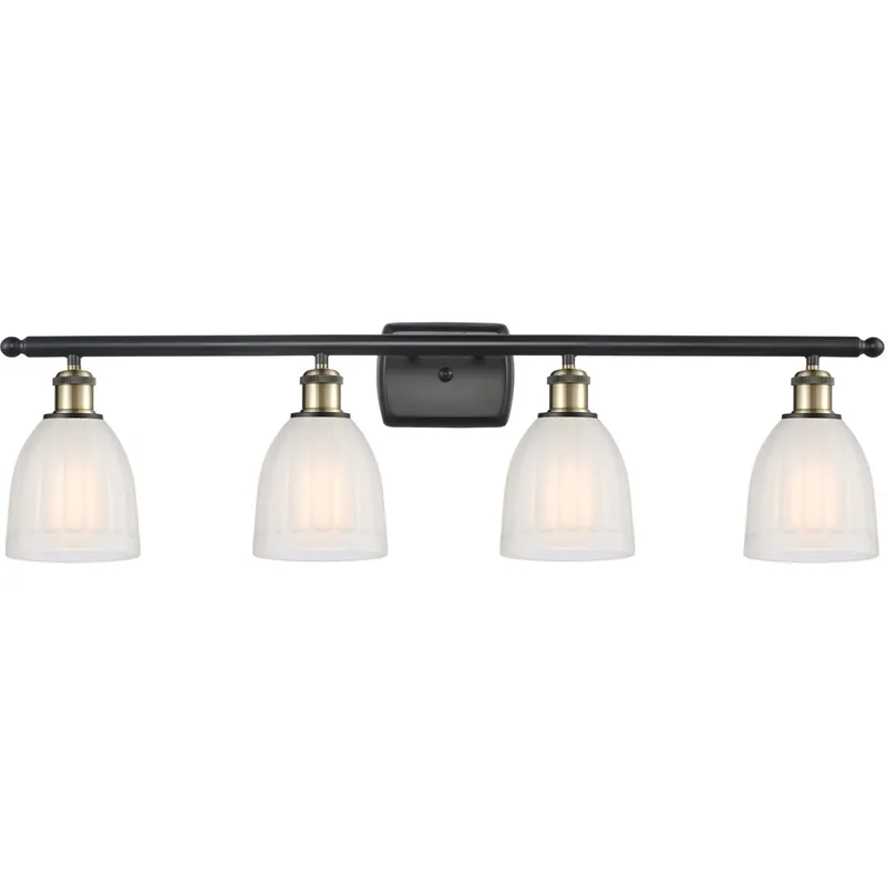 Ballston Brookfield 4 Light 36 inch Black Antique Brass Bath Vanity Light Wall Light in White Glass, Ballston