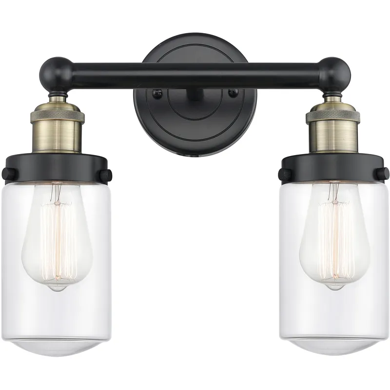 Dover 2 Light 15.5 inch Black Antique Brass Bath Vanity Light Wall Light in Clear