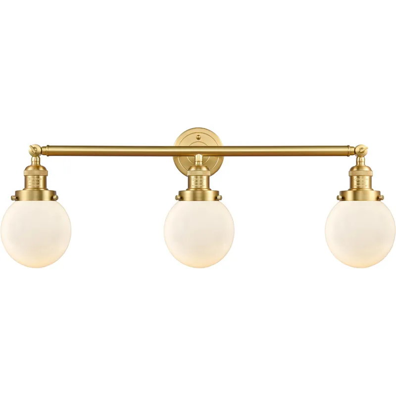 Franklin Restoration Beacon LED 30 inch Satin Gold Bath Vanity Light Wall Light in Matte White Glass, Franklin Restoration