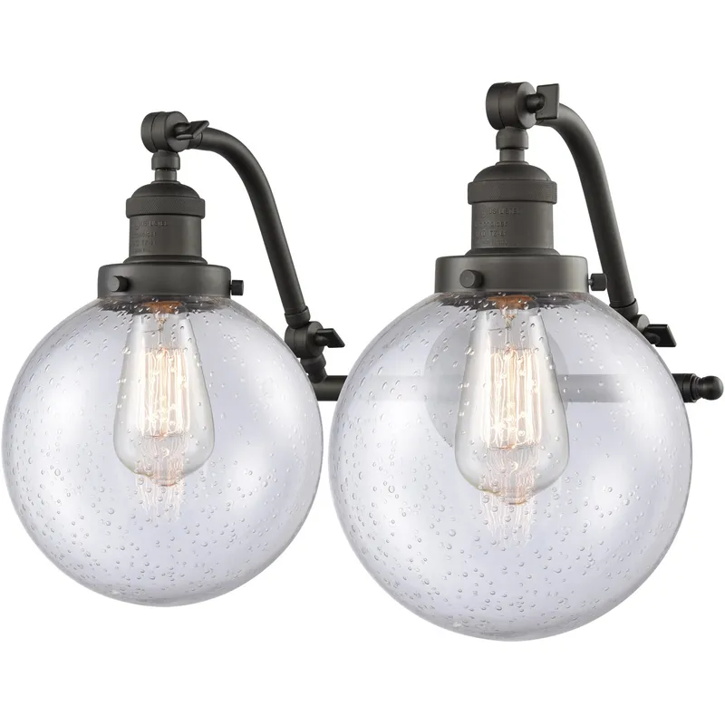 Franklin Restoration Large Beacon LED 18 inch Oil Rubbed Bronze Bath Vanity Light Wall Light in Seedy Glass, Franklin Restoration