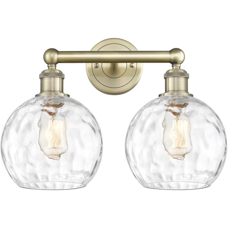 Athens Water Glass 2 Light 17 inch Antique Brass Bath Vanity Light Wall Light in Clear Glass