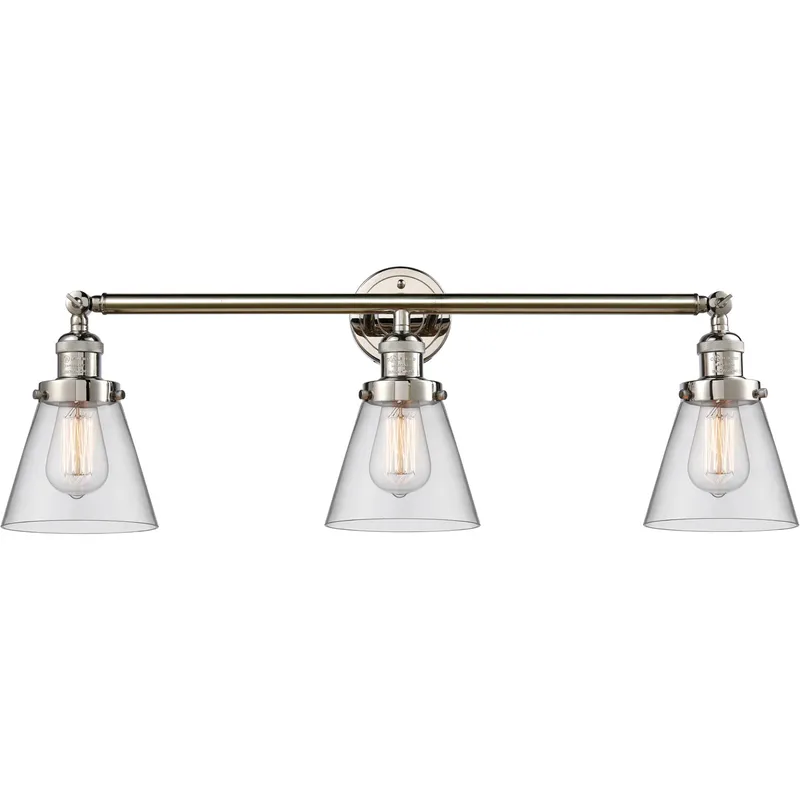 Franklin Restoration Small Cone LED 30 inch Polished Nickel Bath Vanity Light Wall Light in Clear Glass, Franklin Restoration