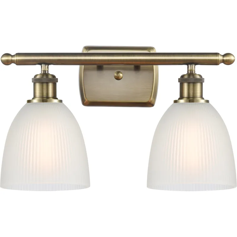 Ballston Castile 2 Light 16 inch Antique Brass Bath Vanity Light Wall Light in Incandescent, Matte White Glass, Ballston