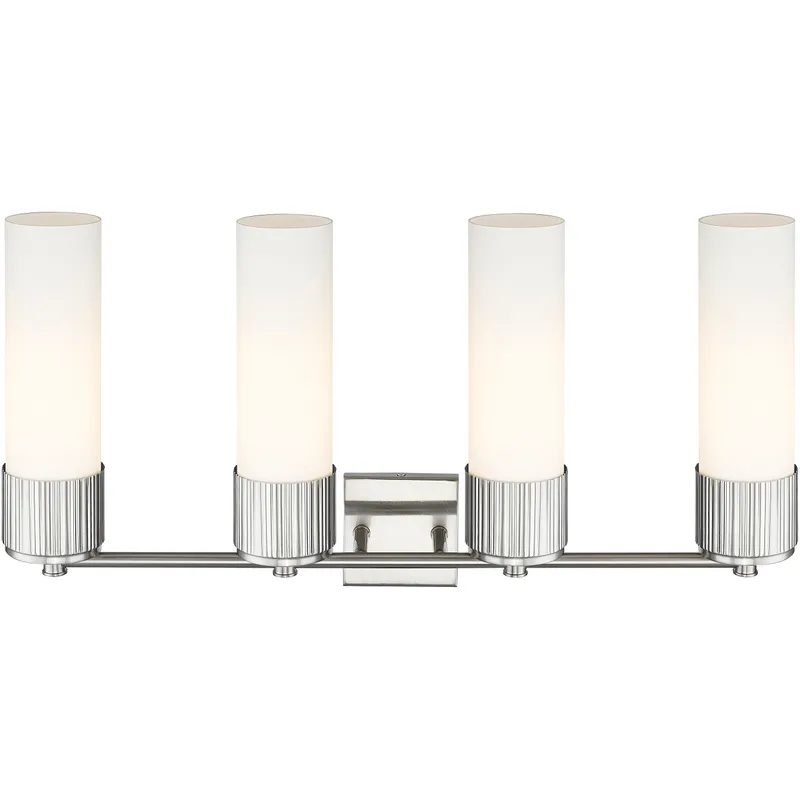 Bolivar 4 Light 31 inch Satin Nickel Bath Vanity Light Wall Light in Matte White Glass