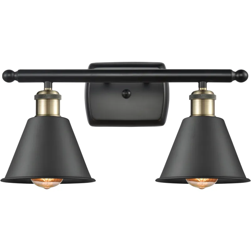 Ballston Smithfield 2 Light 16 inch Black Antique Brass Bath Vanity Light Wall Light, Ballston
