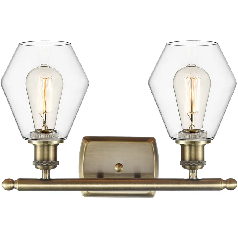 Ballston Cindyrella 2 Light 16 inch Antique Brass Bath Vanity Light Wall Light in Incandescent, Clear Glass