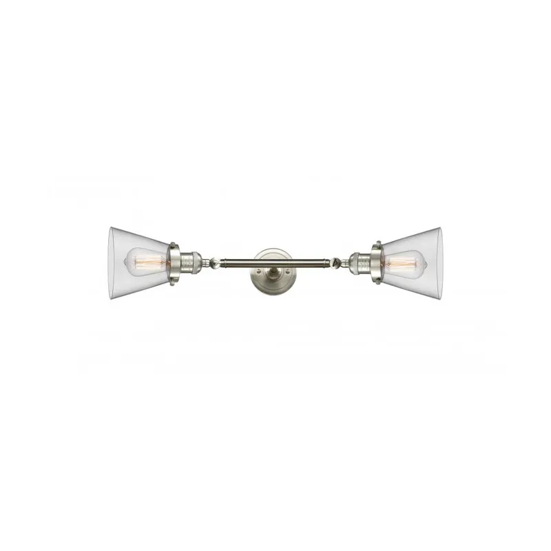 Franklin Restoration Small Cone 2 Light 6 inch Brushed Satin Nickel Bath Vanity Light Wall Light in Clear Glass, Franklin Restoration