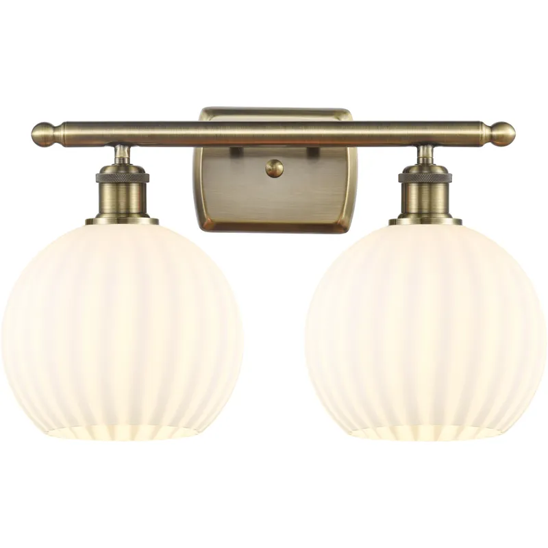 Ballston White Venetian 2 Light 18 inch Antique Brass Bath Vanity Light Wall Light