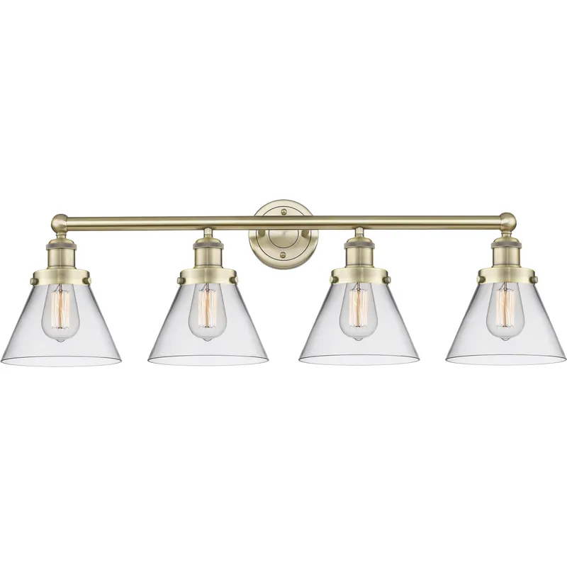 Cone 4 Light 34.75 inch Antique Brass Bath Vanity Light Wall Light in Clear