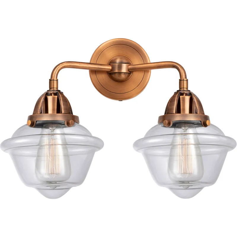 Nouveau 2 Small Oxford 2 Light 16 inch Antique Copper Bath Vanity Light Wall Light in Clear Glass