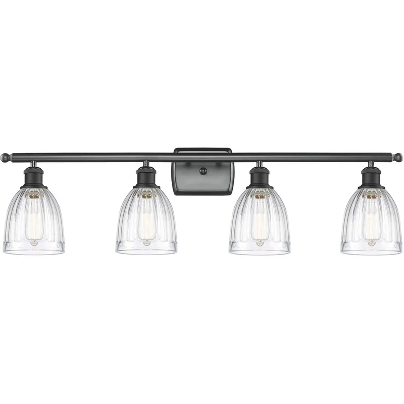 Ballston Brookfield 4 Light 36 inch Matte Black Bath Vanity Light Wall Light in Clear Glass, Ballston