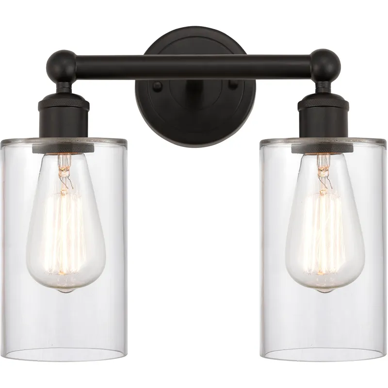 Edison Clymer 2 Light 13 inch Oil Rubbed Bronze Bath Vanity Light Wall Light in Clear Glass