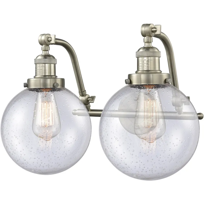 Franklin Restoration Large Beacon LED 18 inch Brushed Satin Nickel Bath Vanity Light Wall Light in Seedy Glass, Franklin Restoration