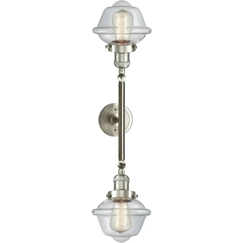 Franklin Restoration Small Oxford 2 Light 17 inch Brushed Satin Nickel Bath Vanity Light Wall Light in Clear Glass, Franklin Restoration