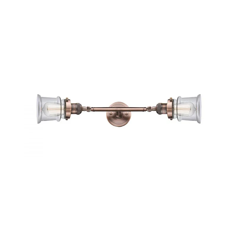 Franklin Restoration Small Canton 2 Light 6 inch Antique Copper Bath Vanity Light Wall Light in Clear Glass, Franklin Restoration