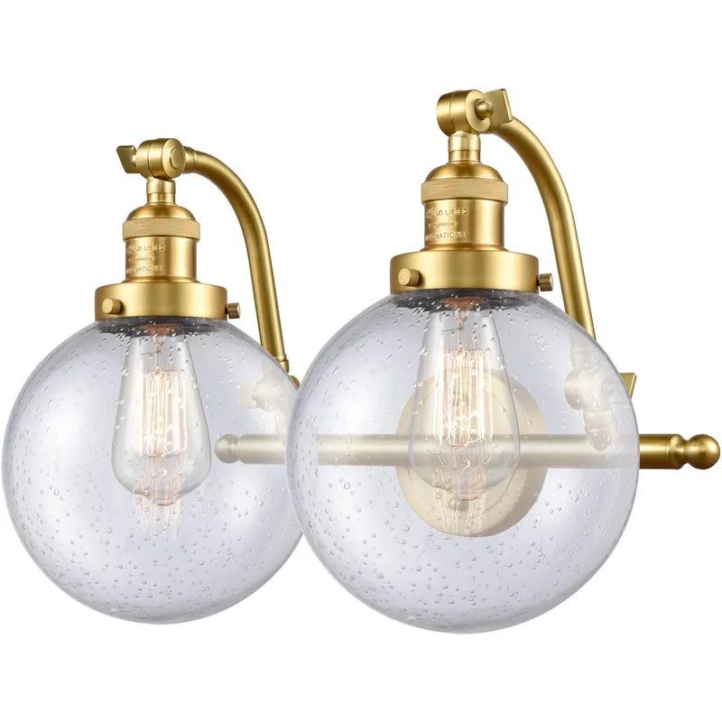 Franklin Restoration Large Beacon LED 18 inch Satin Gold Bath Vanity Light Wall Light in Seedy Glass, Franklin Restoration