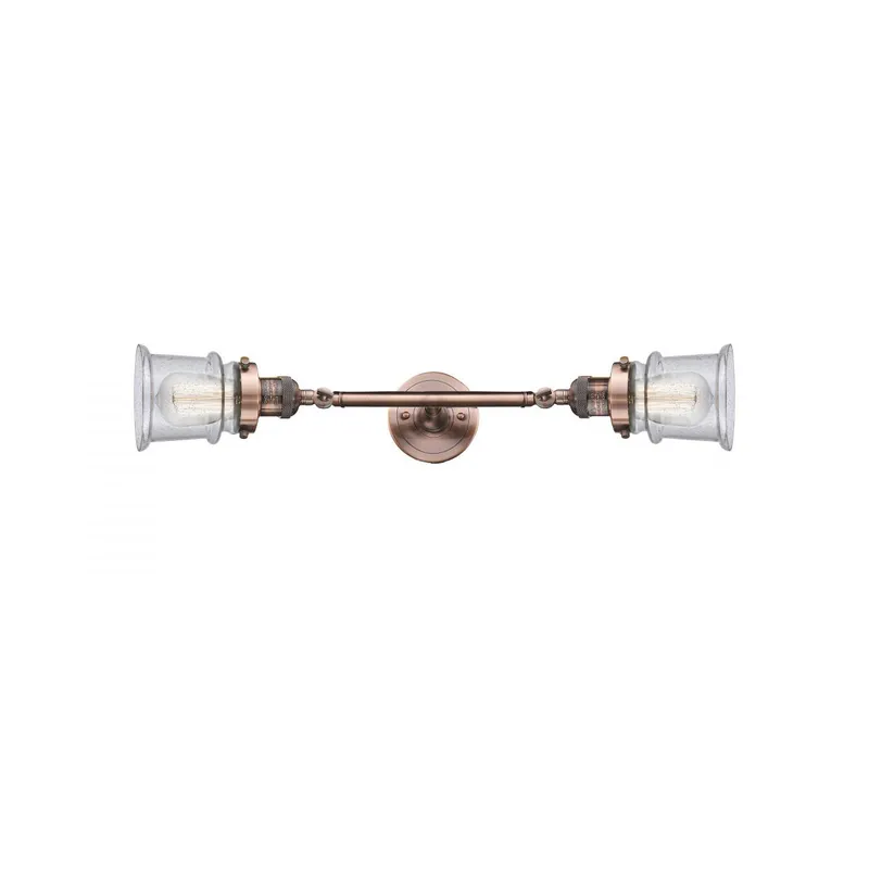 Franklin Restoration Small Canton 2 Light 6 inch Antique Copper Bath Vanity Light Wall Light in Seedy Glass, Franklin Restoration