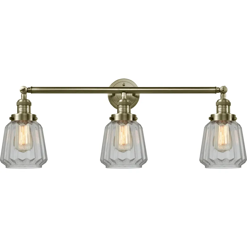 Franklin Restoration Chatham LED 30 inch Antique Brass Bath Vanity Light Wall Light in Clear Glass, Franklin Restoration