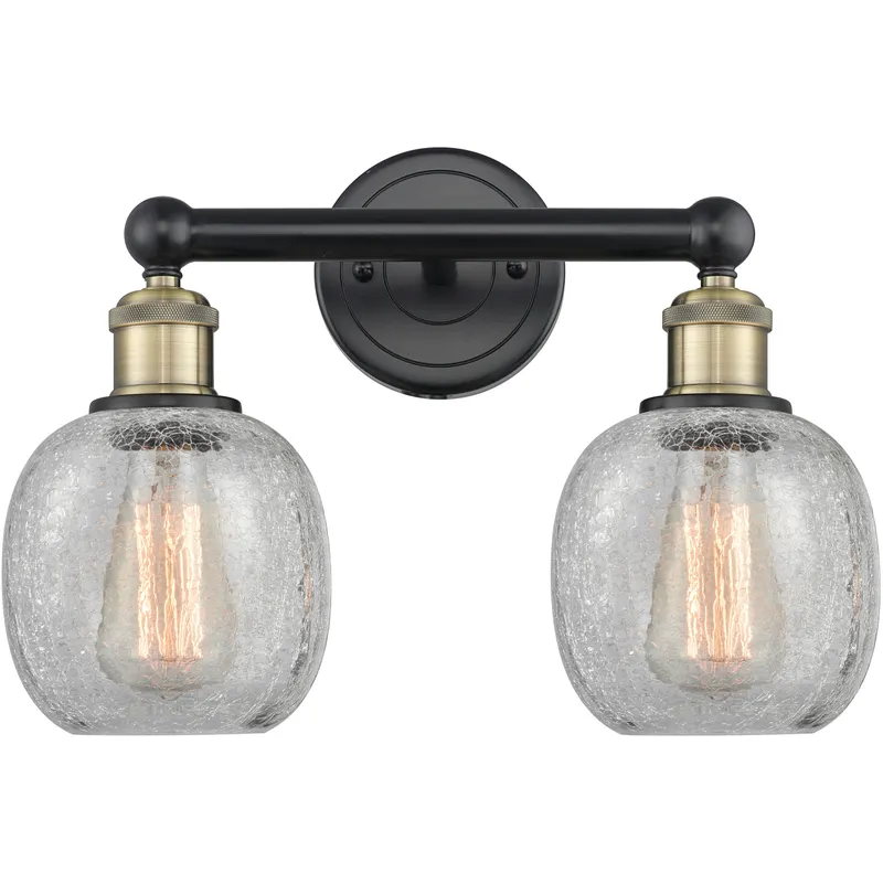 Belfast 2 Light 15 inch Black Antique Brass Bath Vanity Light Wall Light in Clear Crackle