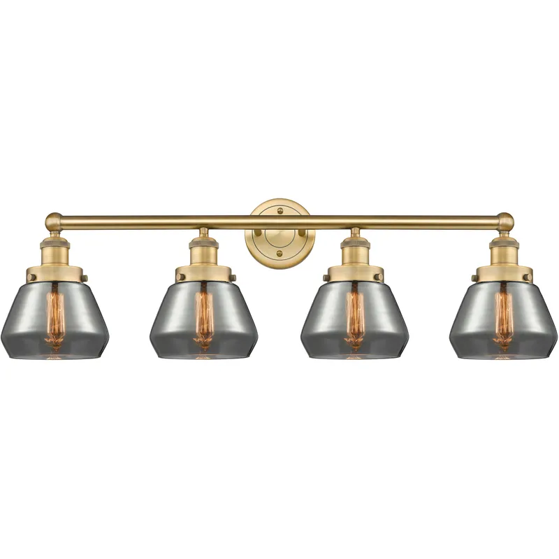 Fulton 4 Light 33.5 inch Brushed Brass Bath Vanity Light Wall Light in Light Smoke Glass