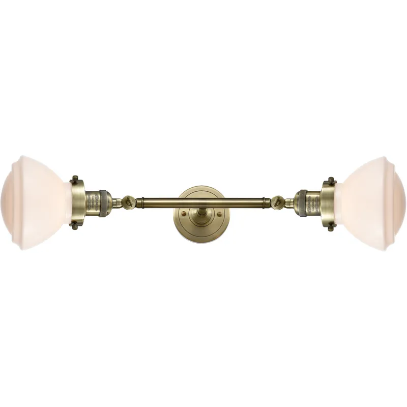 Franklin Restoration Olean 2 Light 7 inch Antique Brass Bath Vanity Light Wall Light in Incandescent, Matte White Glass, Franklin Restoration