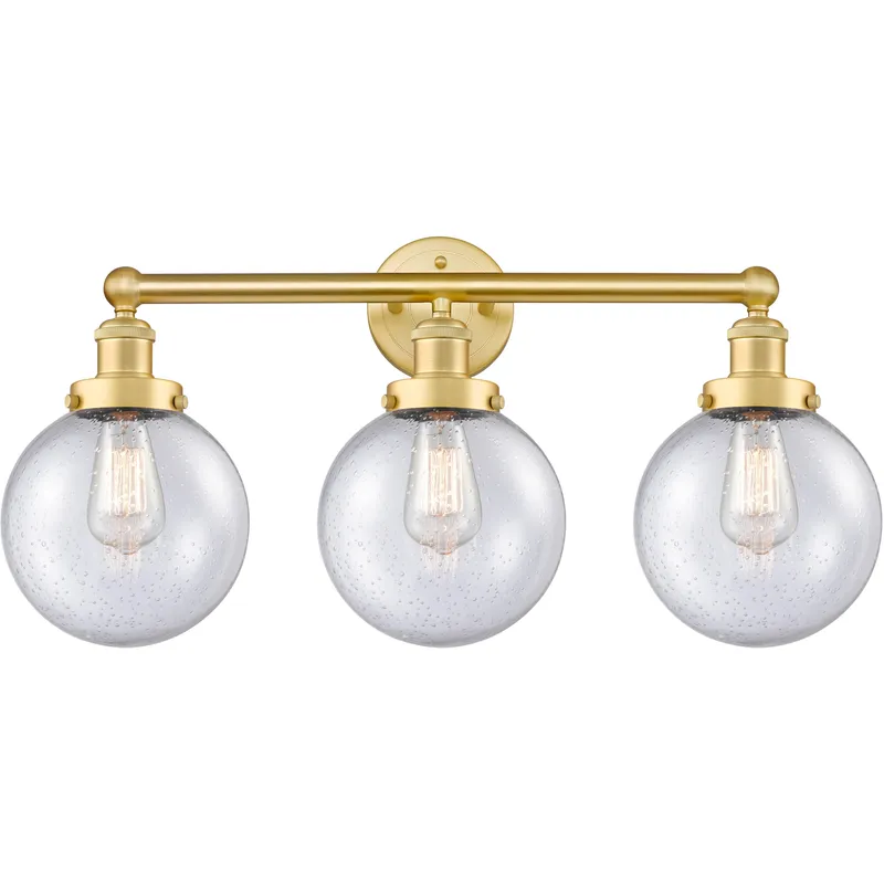 Beacon 3 Light 24.5 inch Satin Gold Bath Vanity Light Wall Light in Seedy