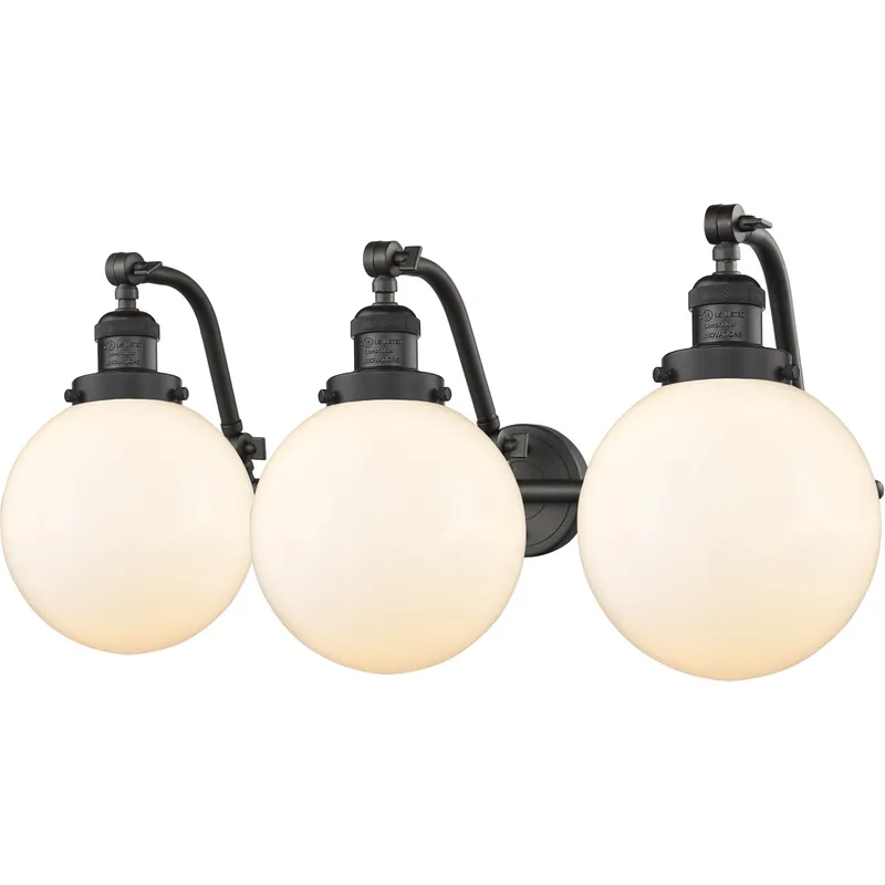 Franklin Restoration Large Beacon LED 28 inch Oil Rubbed Bronze Bath Vanity Light Wall Light in Matte White Glass, Franklin Restoration