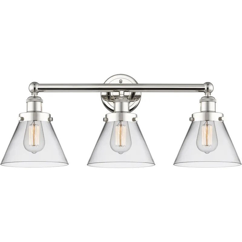Cone 3 Light 25.75 inch Polished Nickel Bath Vanity Light Wall Light in Clear