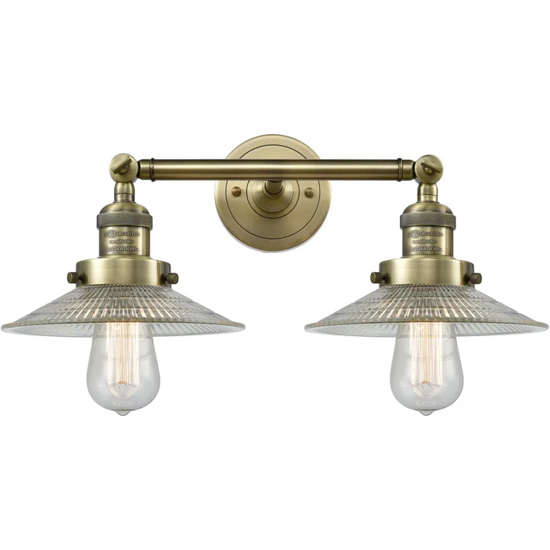 Franklin Restoration Halophane LED 9 inch Antique Brass Bath Vanity Light Wall Light in Clear Halophane Glass, Franklin Restoration