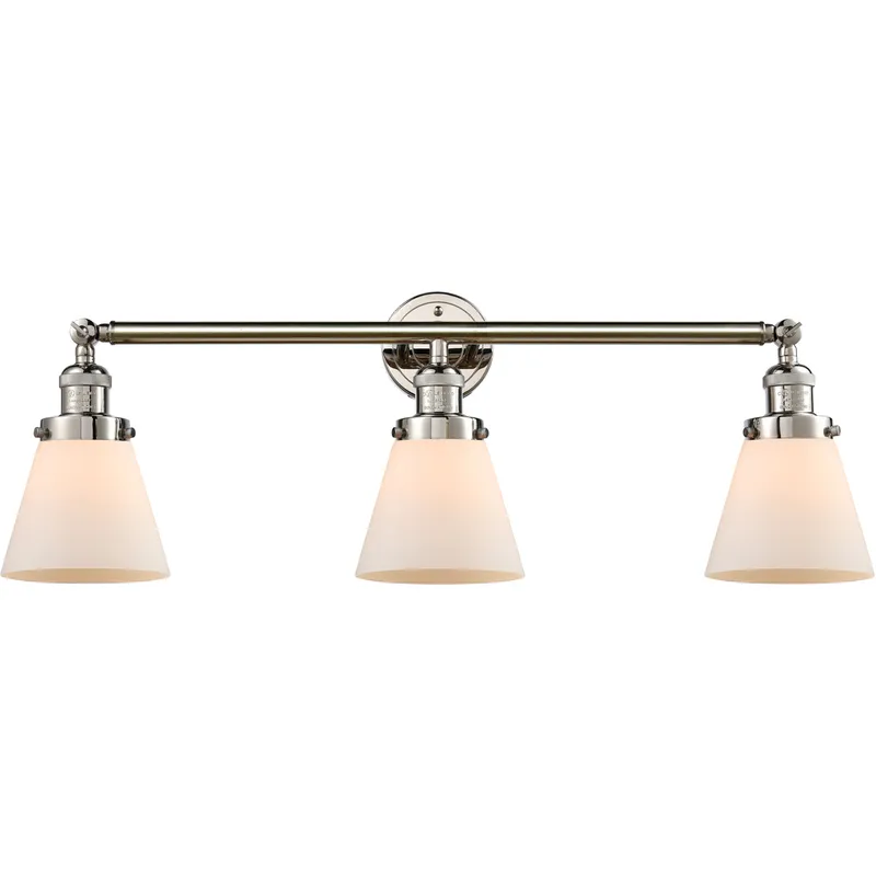 Franklin Restoration Small Cone LED 30 inch Polished Nickel Bath Vanity Light Wall Light in Matte White Glass, Franklin Restoration