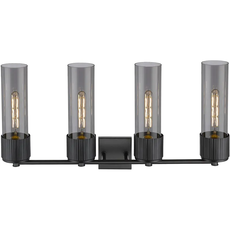 Bolivar 4 Light 31 inch Matte Black Bath Vanity Light Wall Light in Light Smoke Glass