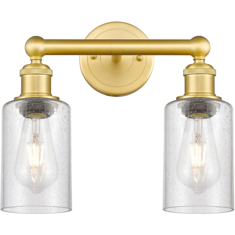 Clymer 2 Light 12.88 inch Satin Gold Bath Vanity Light Wall Light in Seedy Glass
