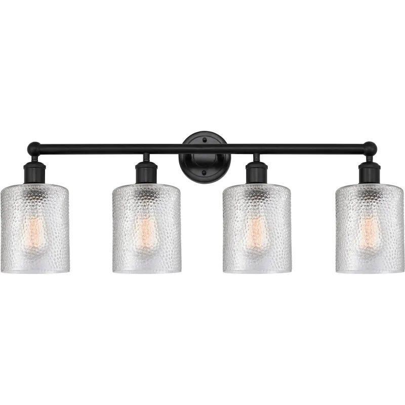 Edison Cobbleskill 4 Light 32 inch Matte Black Bath Vanity Light Wall Light in Clear Glass