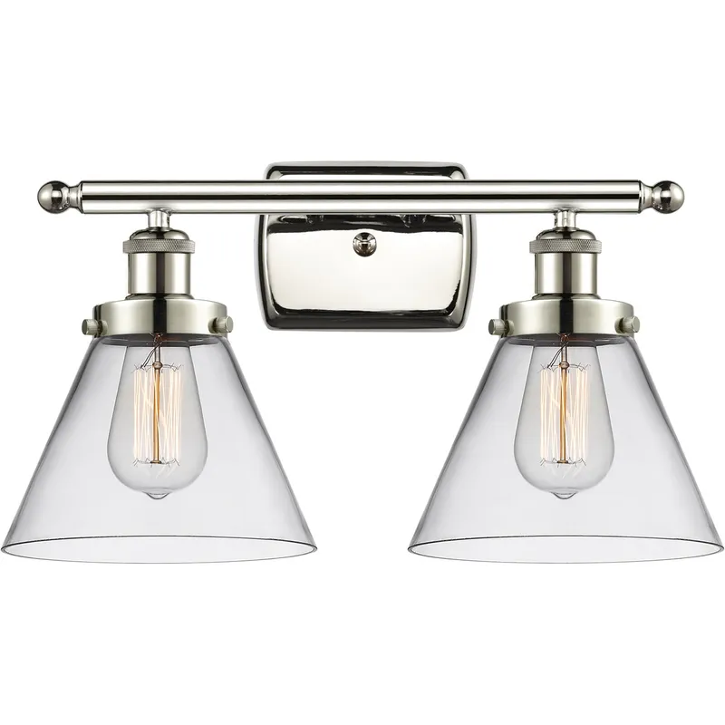 Ballston Large Cone 2 Light 16 inch Polished Nickel Bath Vanity Light Wall Light in Clear Glass