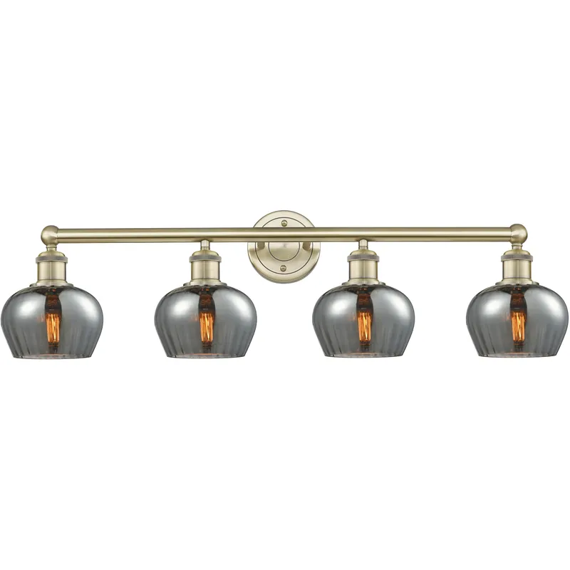 Fenton 4 Light 33.5 inch Antique Brass Bath Vanity Light Wall Light in Plated Smoke