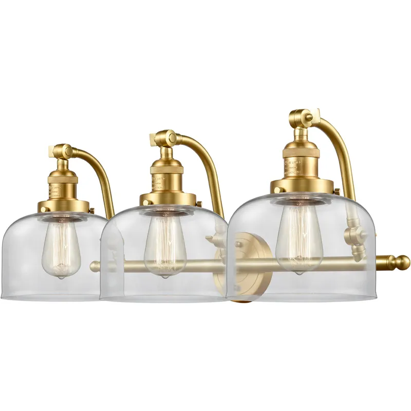 Franklin Restoration Large Bell LED 28 inch Satin Gold Bath Vanity Light Wall Light in Clear Glass, Franklin Restoration