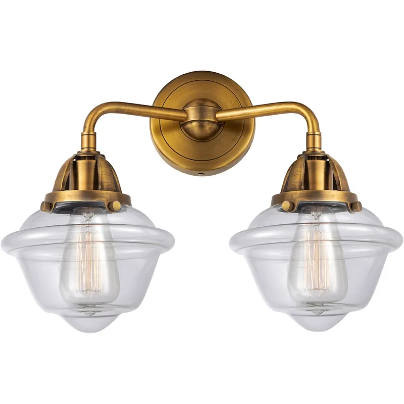 Nouveau 2 Small Oxford 2 Light 16 inch Brushed Brass Bath Vanity Light Wall Light in Clear Glass