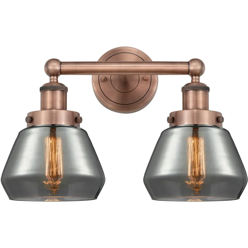 Fulton 2 Light 15.5 inch Antique Copper Bath Vanity Light Wall Light in Light Smoke Glass