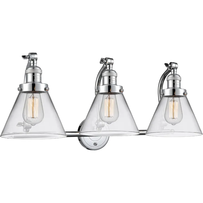Franklin Restoration Large Cone LED 28 inch Polished Chrome Bath Vanity Light Wall Light in Clear Glass, Franklin Restoration