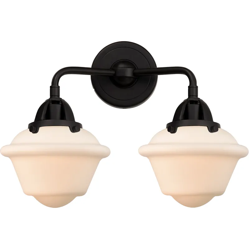 Nouveau 2 Small Oxford 2 Light 16 inch Matte Black Bath Vanity Light Wall Light in Matte White Glass