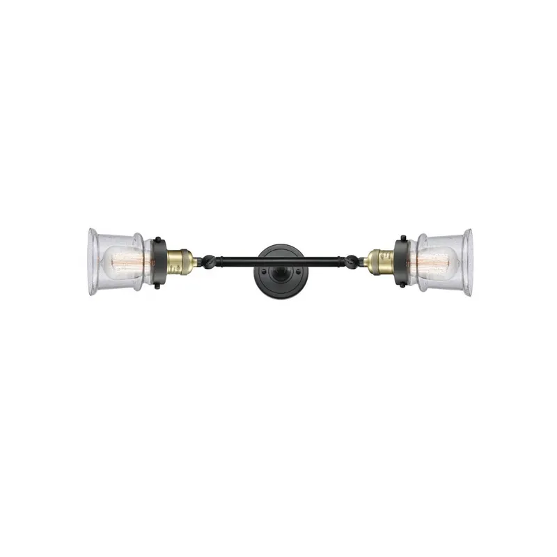 Franklin Restoration Small Canton 2 Light 6 inch Black Antique Brass Bath Vanity Light Wall Light in Seedy Glass, Franklin Restoration